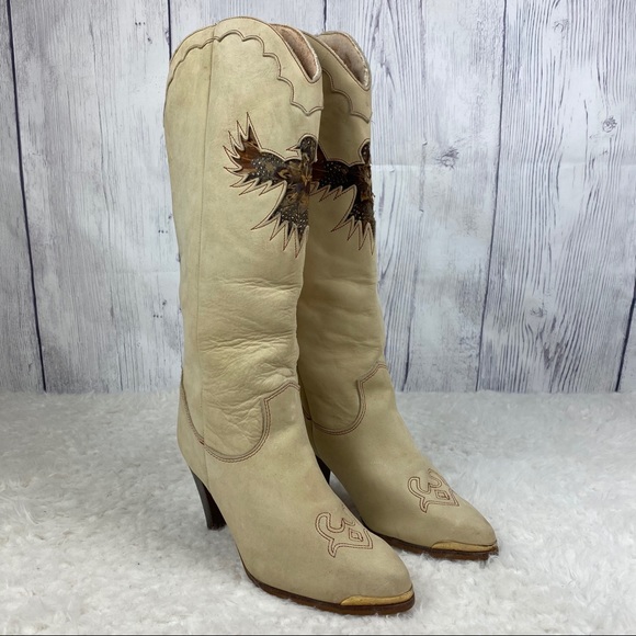Zodiac Shoes - VTG Zodiac Eagle Suede Cowboy Boots Feather 6